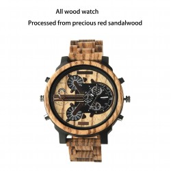 Big Face Wooden Wrist Watches with Quartz Movement & Dual Dials