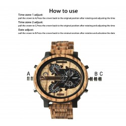 Big Face Wooden Wrist Watches with Quartz Movement & Dual Dials