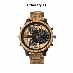 Big Face Wooden Wrist Watches with Quartz Movement & Dual Dials