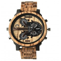 Big Face Wooden Wrist Watches with Quartz Movement & Dual Dials