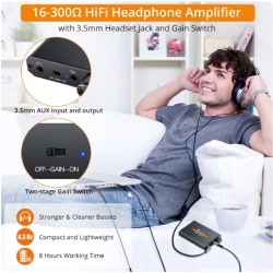 Rechargeable Portable Hi-Fi Headphone Amplifier 3.5mm AUX Input Output 16-300 Ohm