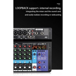 Professional 8-Channel Sound Mixing Console Supports Bluetooth USB 48V Power Interface