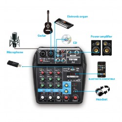 Audio Mixer 4-Channel Sound Mixing Console Supports Bluetooth