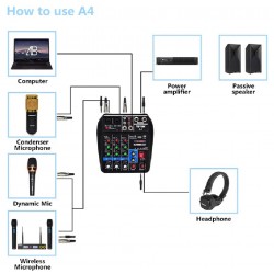 Audio Mixer 4-Channel Sound Mixing Console Supports Bluetooth